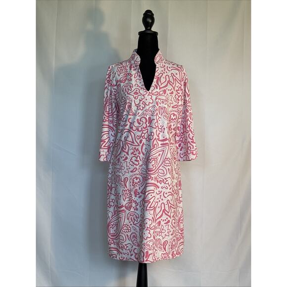Katherine Way Pink And White Stretch Coastal Beach Shift Dress Sz Large - Picture 1 of 4